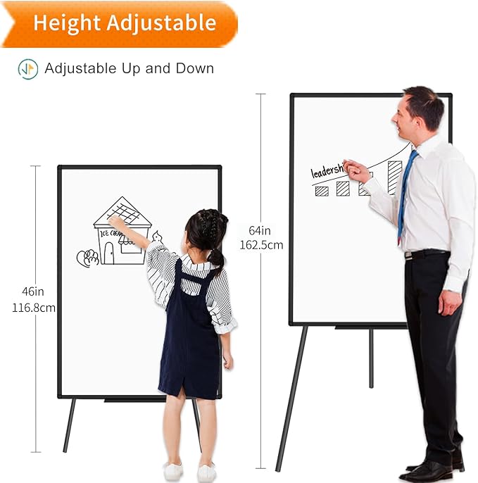 VIZ-PRO Magnetic Whiteboard Easel Black, 36 x 24 Inches, Portable Dry Erase Board Height Adjustable for School Office and Home