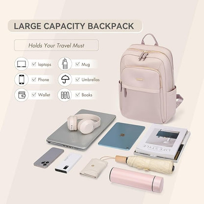 Laptop Backpack for Women Travel Work Commute Casual Daypack Backpack Purse Computer Bags Fit 16 Inch Notebook (Grayish Pink)