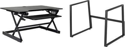 Rocelco 40" Large Height Adjustable Standing Desk with AC Outlet USB Charger and Floor Stand BUNDLE - Tall Dual Monitor Riser Computer Workstation - Keyboard Tray - Black (R DADRB-40-ACUSB-FS2)