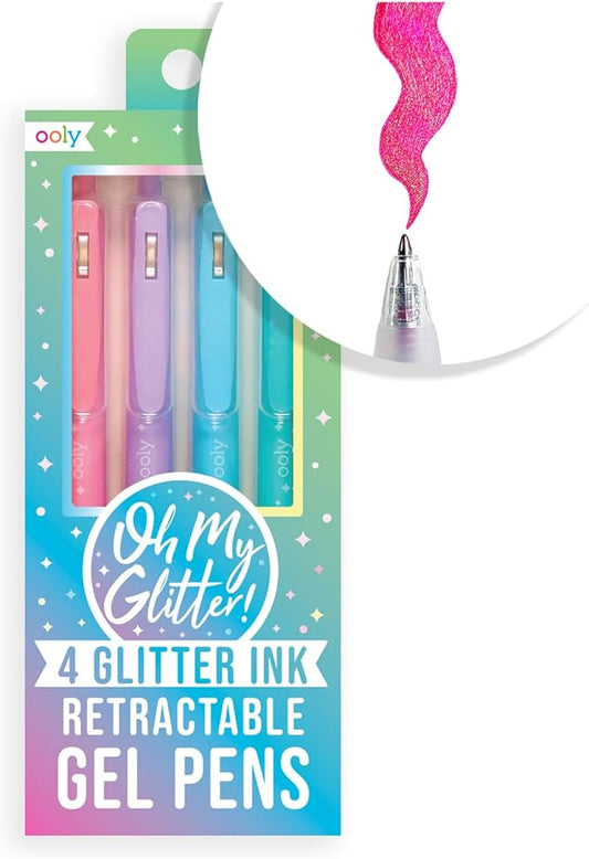 Ooly Oh My Glitter Gel Pens - Easter Activities for Kids, Set of 4 Cute School and Art Supplies for Girls, Planner Pen with Comfort Grip, Ideal Retractable Glitter Pens for Decorations & Office Use