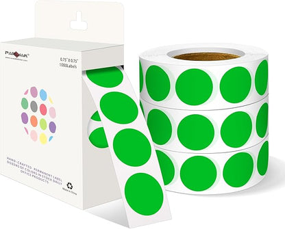 PARLAIM 3/4 Inch Roll Color Coding Labels,4000 per/4 Rolls Round Adhesive Color Coding Circle Dot Stickers for Office Home (Green)