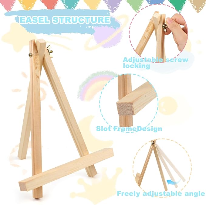 10PCS 9 Inch Wood Easels, Tripod, Painting Party Easel, Kids Student Tabletop Easels for Painting, Easel Stand for Painting Canvases, Portable Canvas Photo Picture Sign Holder.
