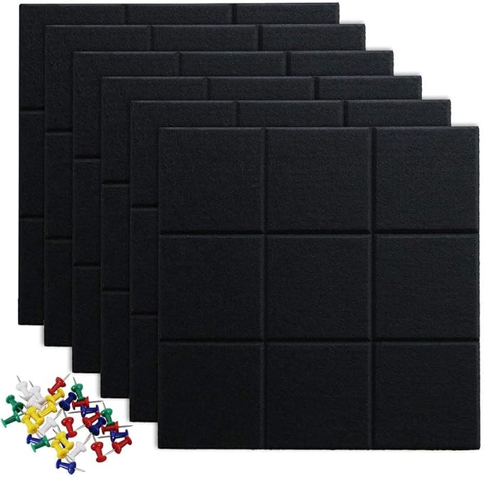 Large Cork Board Felt Board Tiles for Walls with 30 Push Pins, 11.8"x11.8" Pack of 12 Pin Board Notice Boards for Home Office Kitchen, Bulletin Board Wall Tiles for Photos Memos