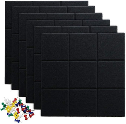 Large Cork Board Felt Board Tiles for Walls with 30 Push Pins, 11.8"x11.8" Pack of 12 Pin Board Notice Boards for Home Office Kitchen, Bulletin Board Wall Tiles for Photos Memos
