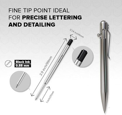 BASTION® Premium Pen Refill, Deeply Pigmented Ink for All Bastion Bolt Action Luxury Pens, Standard Ink Refill with 0.55mm Fine Tip - Black, 2 Pieces