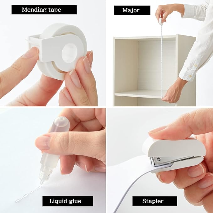 Plus Stationery Kit White (Scissors, stapler, tape, liquid glue, cutter, ruler, tape measure, pin for SIM card replacement) TD-001 30-210 With Original Stylus Ballpoint Touch Pen