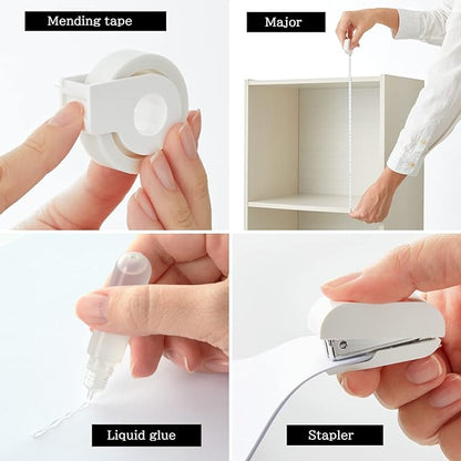 Plus Stationery Kit White (Scissors, stapler, tape, liquid glue, cutter, ruler, tape measure, pin for SIM card replacement) TD-001 30-210 With Original Stylus Ballpoint Touch Pen