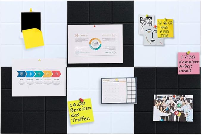 Large 11.8"x11.8" Felt Board Tiles for Wall with 30 Push Pins, Pack of 6 Pin Board Notice Boards for Home Office Kitchen, Bulletin Board Wall Tiles for Photos Memos