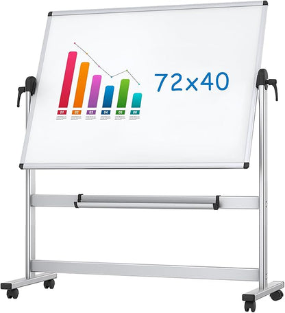 VIZ-PRO Double-Sided Magnetic Mobile Whiteboard,72 x 40 Inches Aluminium Frame and Stand