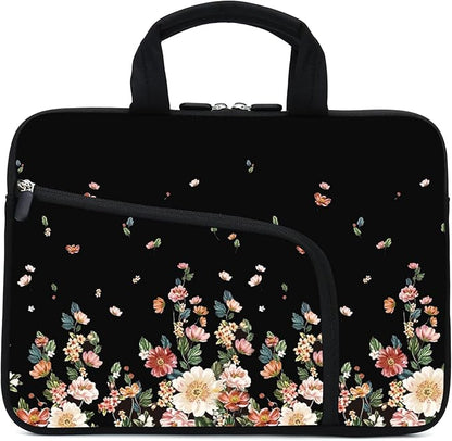 11.6" 12.2 inches Laptop Sleeve Chromebook Case Ultrabook Case Notebook Sleeve Tablet Case Neoprene Handle Sleeve for Men Women, Two Pockets Fit Apple MacBook Air Samsung Acer HP DELL(Flowers)