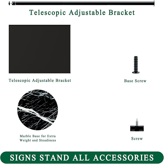 Adjustable Sign Holder 11 x 17, Floor Standing Sign Holder with Heavy Duty Marble Pedestal, Both Vertical & Horizontal View Sign Displayed Poster Stand for Store Business Show, 2 PACK（Round）