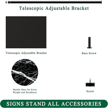 Adjustable Sign Holder 11 x 17, Floor Standing Sign Holder with Heavy Duty Marble Pedestal, Both Vertical & Horizontal View Sign Displayed Poster Stand for Store Business Show（Round）