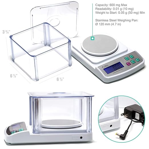 600 g x 0.01 g Digital Lab Scale, Piece Counting, Wind Shield, Stainless Steel Pan, Backlit LCD, AC Adapter, Multiple Weight Unit, Capacity: Max 600 g, Min 0.05 g (50 mg), Readability: 0.01 g (10 mg)