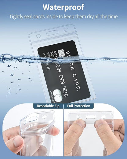 Uniclife 12 Pack Vertical ID Card Badge Holder Waterproof Clear Card Sleeve Case Cover Heavy Duty Card Protector Pouch with Resealable Zip for Proximity Key Card Driver’s License and Credit Card
