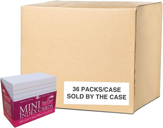 Roaring Spring Mini Index Cards 3"x2.5", 200 Count Per Set, 100# White Single Sided Ruled Paper, In Convent Tray Holder, Blank on Back (Pack of 36)