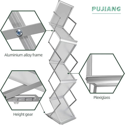 6 Pockets Collapsible Literature Rack for Trade Shows, Metal Floor Standing Literature Stand Catalog Rack Brochure Rack Flyer Holder Pamphlet Holder with Carry Case