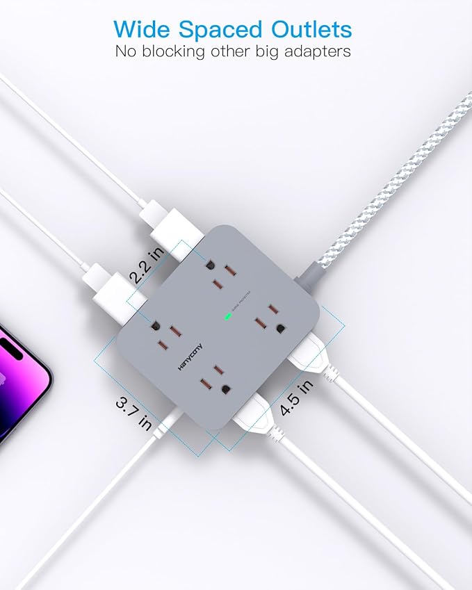 Extension Cord 6 Feet, Surge Protector Power Strip with 2 USB C Ports, 8 Outlets Extender with Flat Plug, Multi Plug Oulet for College Dorm Room Essentials