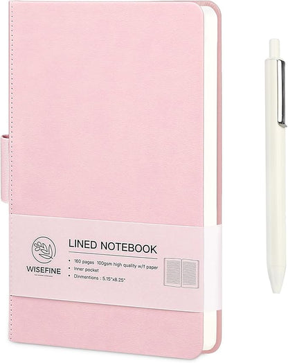 Hardcover Executive Notebooks, 160 Pages Line Ruled Classic Notebook Journal, Leather Notebooks with Pen for Bussiness College Writing Pink