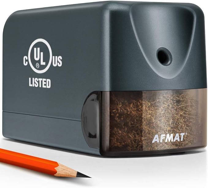 AFMAT Electric Pencil Sharpener, Heavy Duty Pencil Sharpeners for Classroom, Home, UL Listed Pencil Sharpener for 6.5-8mm No.2/Colored Pencils, 10000+ Sharpening Times, Model S230 (Item No. PS66),Gray