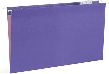 25 Blue Summit Supplies Colored Hanging File Folders Legal Size, Assorted Jewel Tone Colors, Legal Size Hanging File Folders with Plastic Tabs and Inserts, Durable 11pt Paper