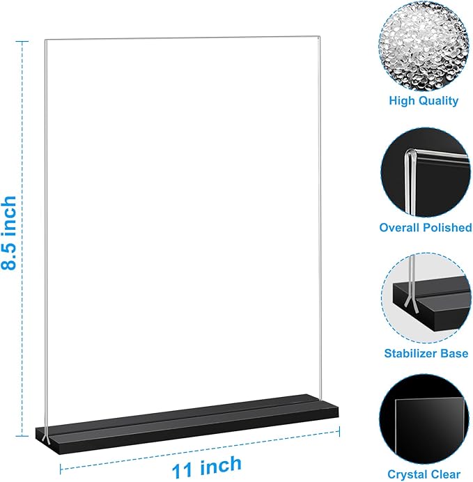 EHWINE 3 Pack Acrylic Sign Holder 8.5 x 11, Double-Sided Stand up Table Top Sign Holders, Clear Acrylic Picture Frame Menu Flyer Paper Holder Display Stand for Office Business Store Wedding Party(Black Base)