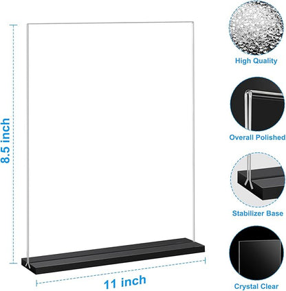 EHWINE 6 Pack Acrylic Sign Holder 8.5 x 11, Double-Sided Stand up Table Top Sign Holders, Clear Acrylic Picture Frame Menu Flyer Paper Holder Display Stand for Office Business Store Wedding Party(Black Base)