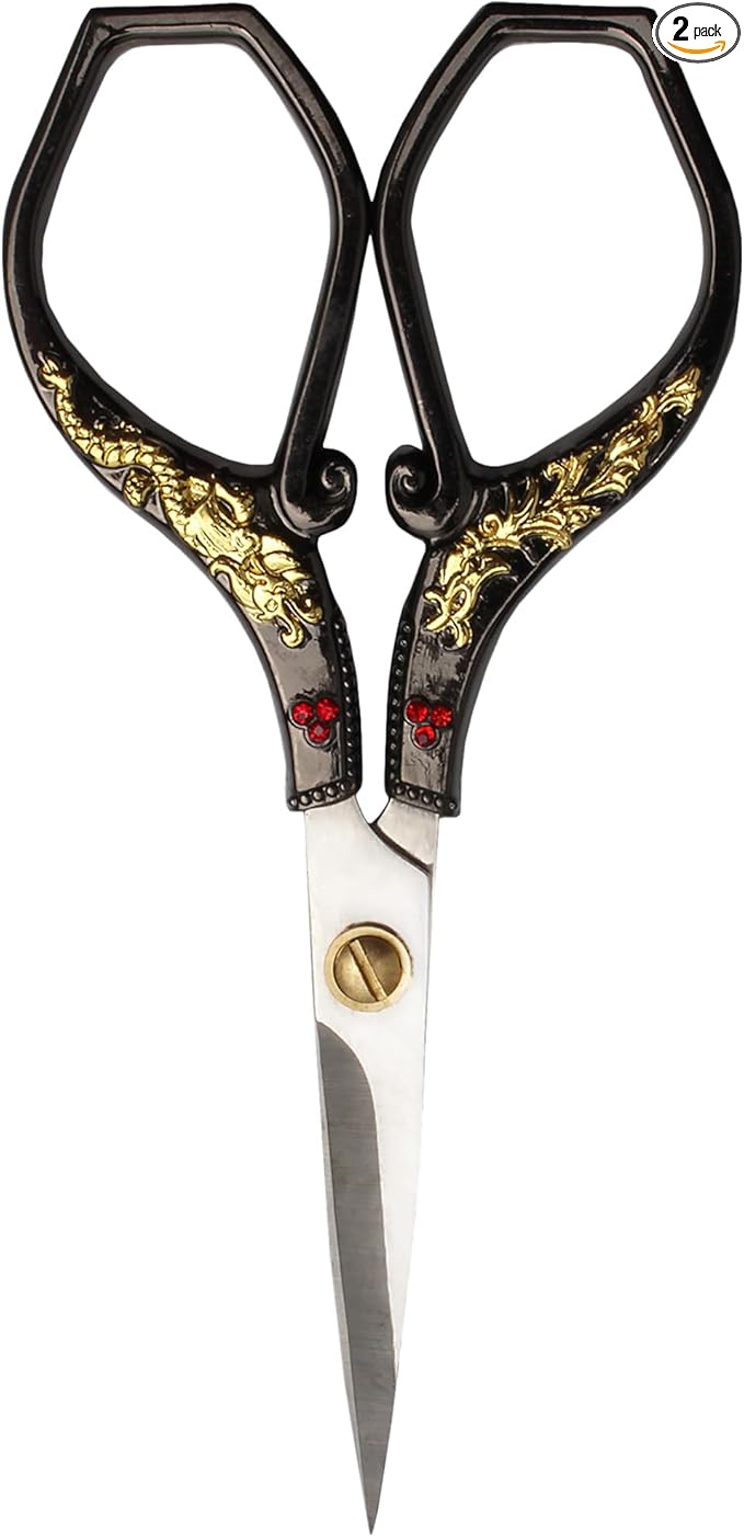 JubileeYarn Gold Dragon Relief w/Red Crystals Embroidery Craft Scissors - Black - 1 Scissor