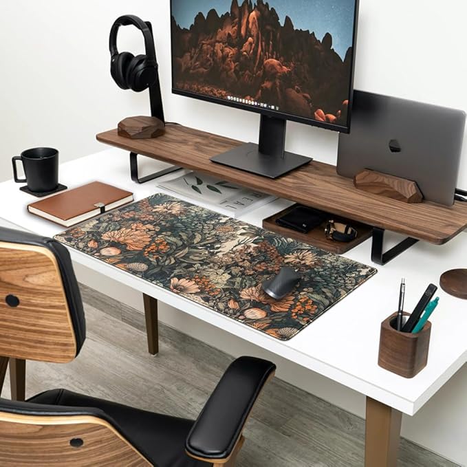 Boho Aesthetic Desk Mat Wildflowers Large Mouse Pad Gaming Desk Pad, XXL Keyboard Mat Full Desktop Women Office Desk Accessories with Stitched Edges Anti-Slip Funny Deskpad, 31.5 X 15.8 in