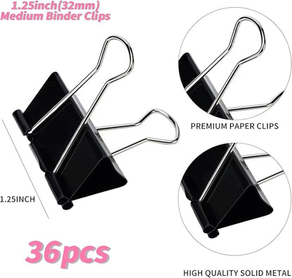 Binder Clips, Medium Binder Clips,36 Pcs 1.25 Inch,Black Metal Binder Clips and Paper Clips for Office, Home, School