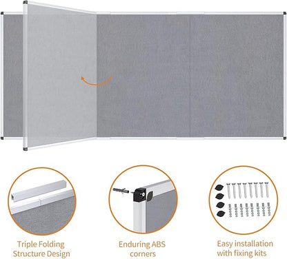 VIZ-PRO Large Fabric Bulletin Board/Foldable Notice Board Felt Gray, 96 X 48 Inches, Silver Aluminium Frame