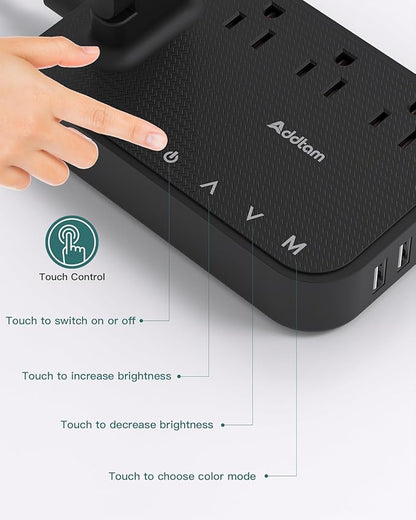 Addtam LED Desk Lamp, Power Strip with 3 Outlets 4 USB Charging Ports(2 USBC), 4 Modes 5 Level Brightness Touch Lamp, Small Desk Lamp for Home Office College Dorm Room Essentials