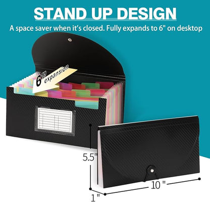 H4D Check Size 13 Pocket Expanding File Folder, Accordion File Organizer Wallet Case for Coupon Receipt Storage, 10 x 5.5 inches, Black