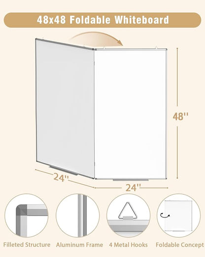 48"X 48" Large Magnetic Dry Erase Whiteboard, Removable Wall Hanging Board with 4 Pens & 1 Dry Erasers & 6 Magnets, Sliver Aluminum Frame White