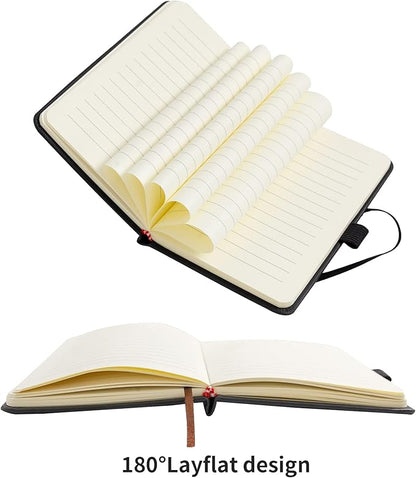 2Pack Pocket Notebook Small Notebook Journal Notebook 4 inches x 5.7 inches 200 Pages Leather Cover With Pen Holder Page Marker Ribbons(Black)
