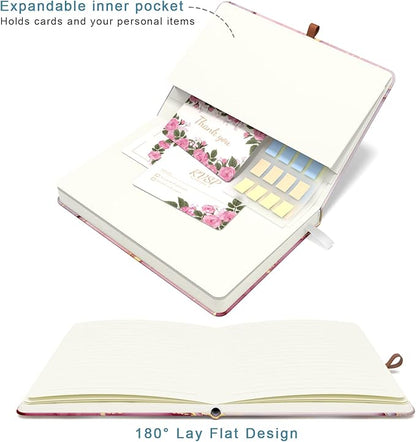 Small Notebook, Mini Pocket Journal A6 5.7" x 3.9", Leather Hardcover Journal with Pen Holder, 160 Thick Papers, Cute Lined Notebook Small Notepad for Women Writing Work Travel, Pink Marble