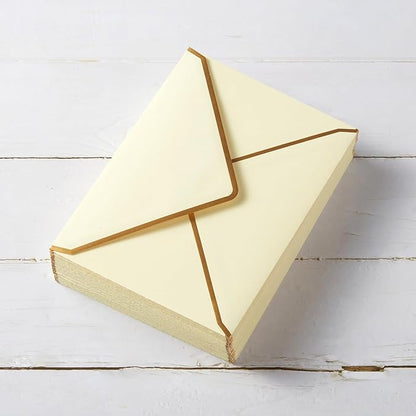 50 Pack Cream Color A4 Envelopes 4x6 Self-Adhesive V Flap Envelopes with Gold Border for Office, Greeting Card, Wedding, Graduation, Baby Shower, Parties, Invitations (4.25x6.25 inches)