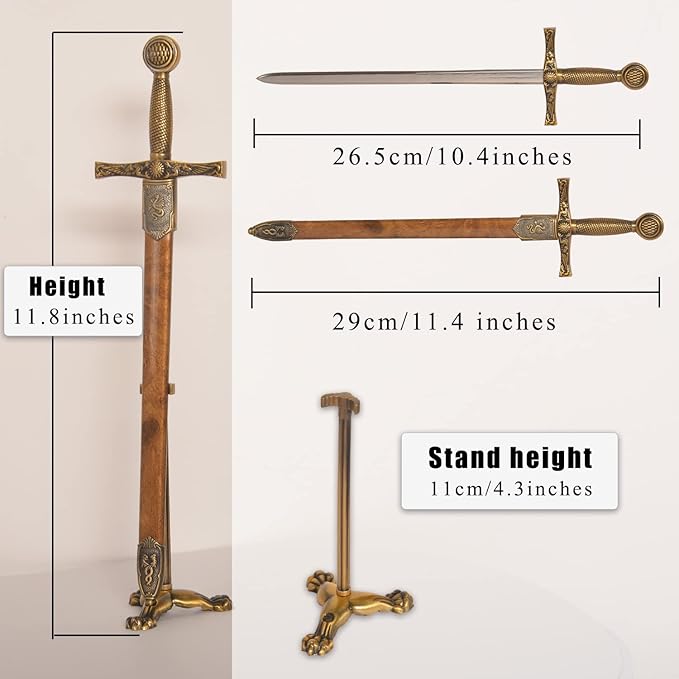 11" Metal Stainless Steel Sword Letter Opener with Stand,Medieval Vintage Gold Handle,Mini Sword,Lightweight Hand Envelope Slitter,Special Gift