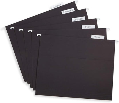 Blue Summit Supplies Hanging File Folders, 25 Reinforced Hang Folders, Designed for Home and Office Color Coded File Organization, Letter Size, Black, 25 Pack