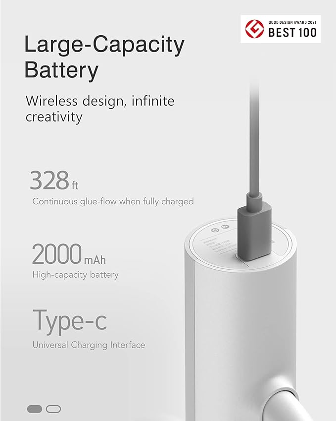 HOTO Cordless Hot Glue Gun, Minimalist Style, 30S Heating Fast, Smart-Power-off, Compact Size, USB-C Rechargeable, Intelligent Temperature Control, 10 Glue Sticks for Crafts, DIY Arts, Home Repairs