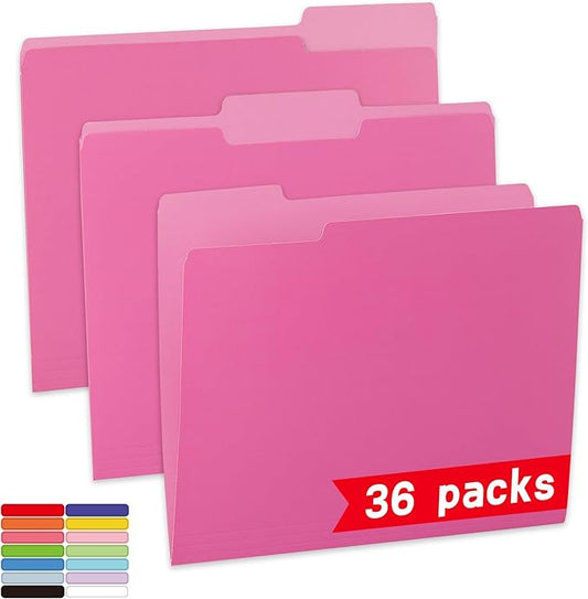36 Packs File Folder,1/3-Cut Tabs,File Folder Letter Size,8.5x11 Pink File Folders for Office,School and Home,Organizer Folder