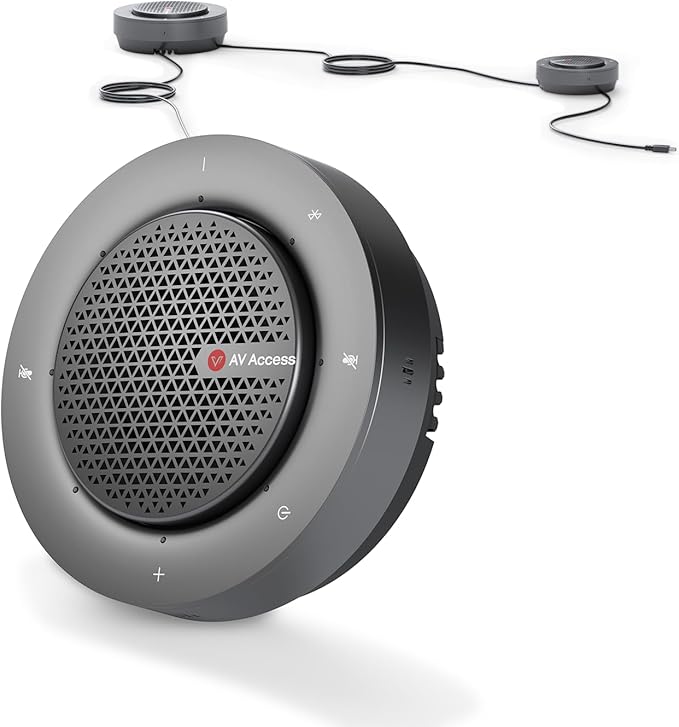 Conference Speakerphone, Daisy Chain up to 9 Speakerphones for 50 People, USB & Bluetooth Speaker with 4 Mics AI Noise Cancellation 360° Voice Pickup for Zoom,Teams,Conference Call Large Meeting Room