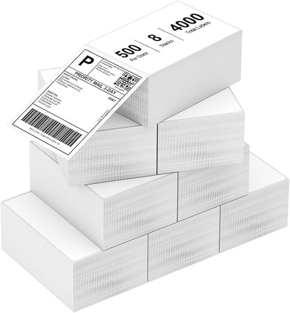 8 Stacks 4" x 6" Fanfold Direct Thermal Labels, Mailing Postage Shipping Label with Perforated, Compatible with Zebra, Rollo, MUNBYN, NELKO Label Printer(500 Labels/Stack, Total 2000 Labels)