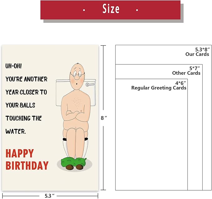 Funny Birthday Card for Men, Humorous Bithday Gifts Card for Him, Boyfriend Husband Birthday Card, Birthday Card for Dad - YOU'RE ANOTHERYEAR CLOSER TOYOUR BALLS TOUCHING THEWATER