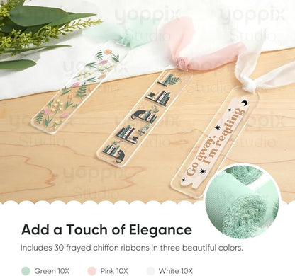 30 Pieces Acrylic Bookmark Blanks- 3mm Thicken Clear Acrylic Bookmarks with 30 Pcs Ribbon for Reading Lovers DIY Crafts Presents, Graduation Back to School Presents