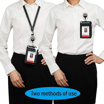 Cute Badge Holder Retractable Lanyard Reel Clip with Heavy Duty Carabiner, 1 Clear ID Window, and 4 Card Slots in 2 Sided for Students Teens Boys Girls Women (01 Black Bear)