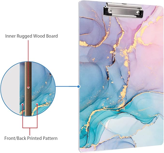 WAVEYU Cute Hardboard Office Clipboard, Clipboard with Low Profile Clip Designed for Students Classroom School and Office Use, Colorful Marble(12.5"x9")