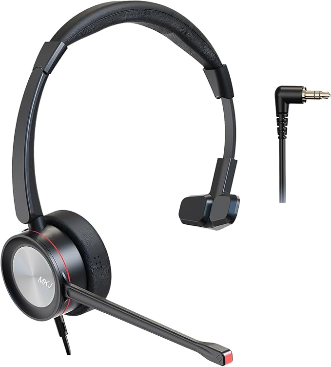 MKJ 2.5mm Telephone Headset with Microphone Noise Cancelling Wired Headphone for Call Center Office Phone Cisco SPA 303 508G Panasonic KX-TG9581 KX-TGFA30 KX-TG9541 KX-TGF380M Uniden Vtech