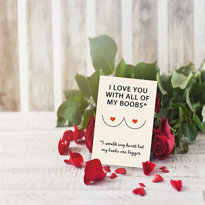 Cute Boobs Valentine's Day Gifts for Husband, Cheeky Anniversary Card Gift for Boyfriend, Hilarious Vday Birthday Card for Him Fiance, Love You With All of My Boobs