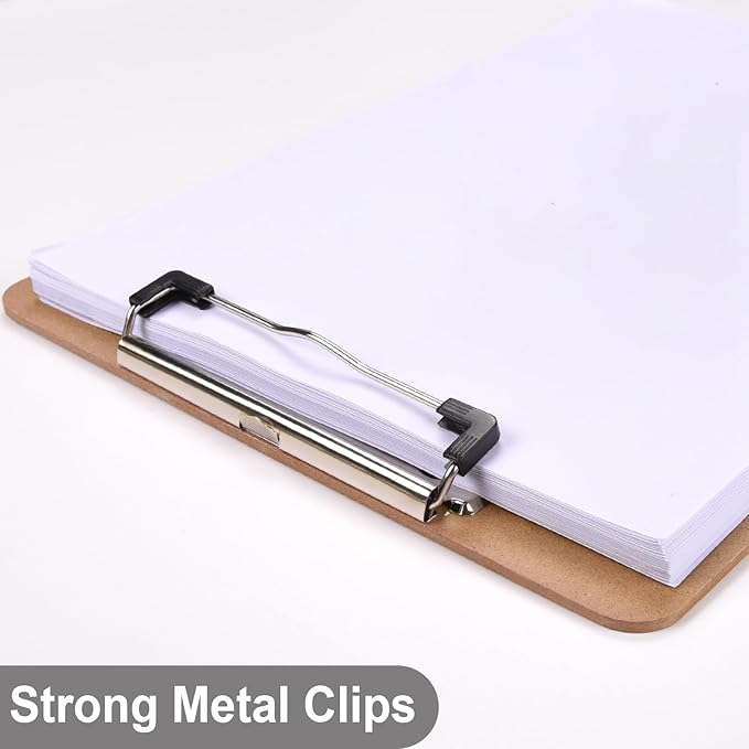 Wood Clipboards Set of 4, Letter Size Hardboard Clip Board 8.5x11 for Classroom, Students, Kid, A4 Standard Size 9" x 12.5" with Low Profile Clip, Office & School Supply