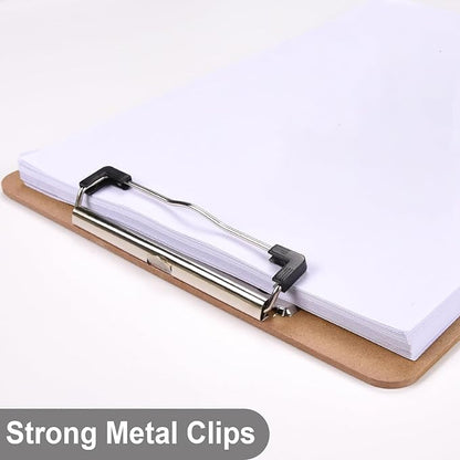 Wood Clipboards Set of 4, Letter Size Hardboard Clip Board 8.5x11 for Classroom, Students, Kid, A4 Standard Clipboard Size 9" x 12.5" with Low Profile Clip, Office Supply, School Supply.